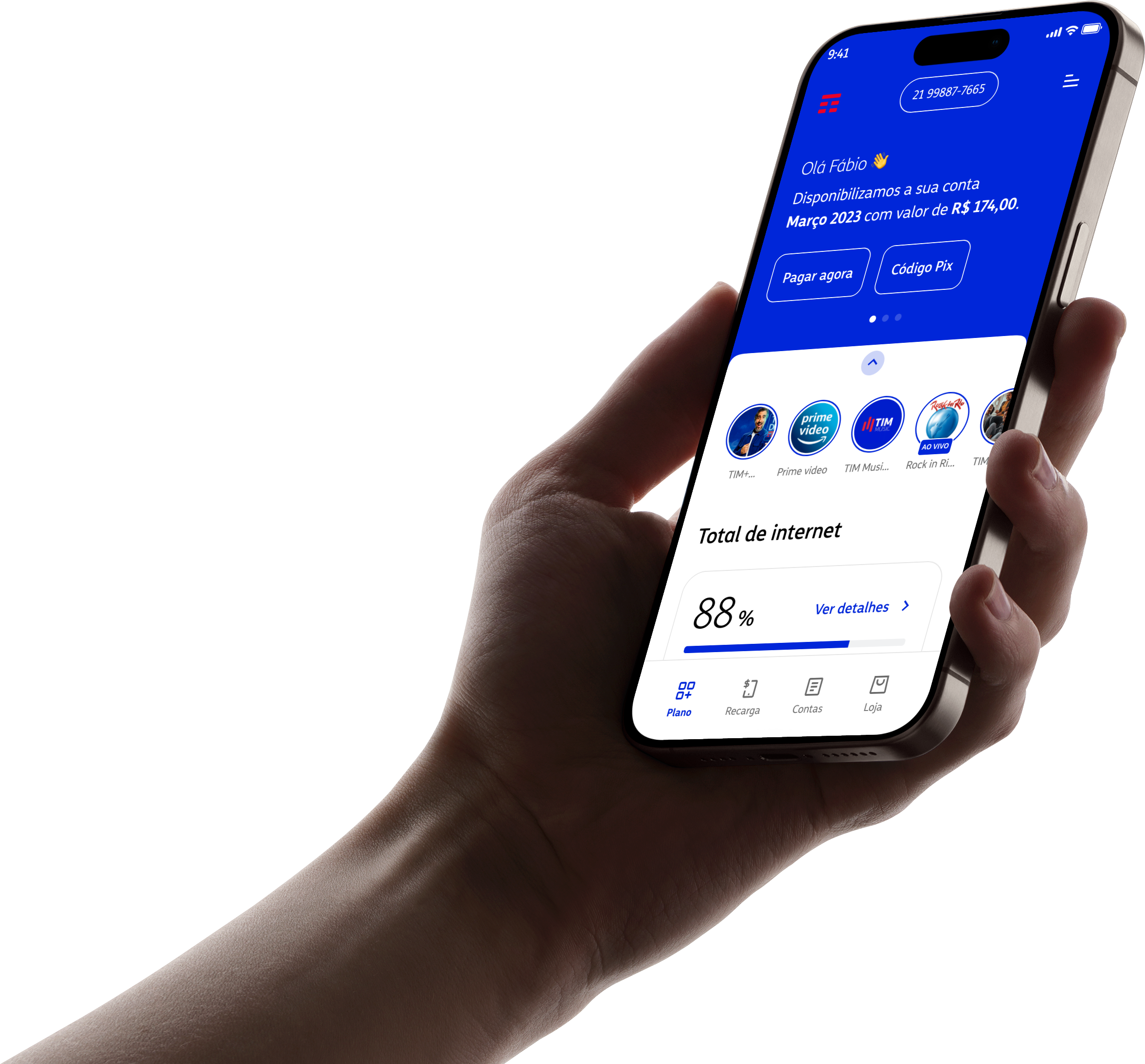Celular app da TIM na mão